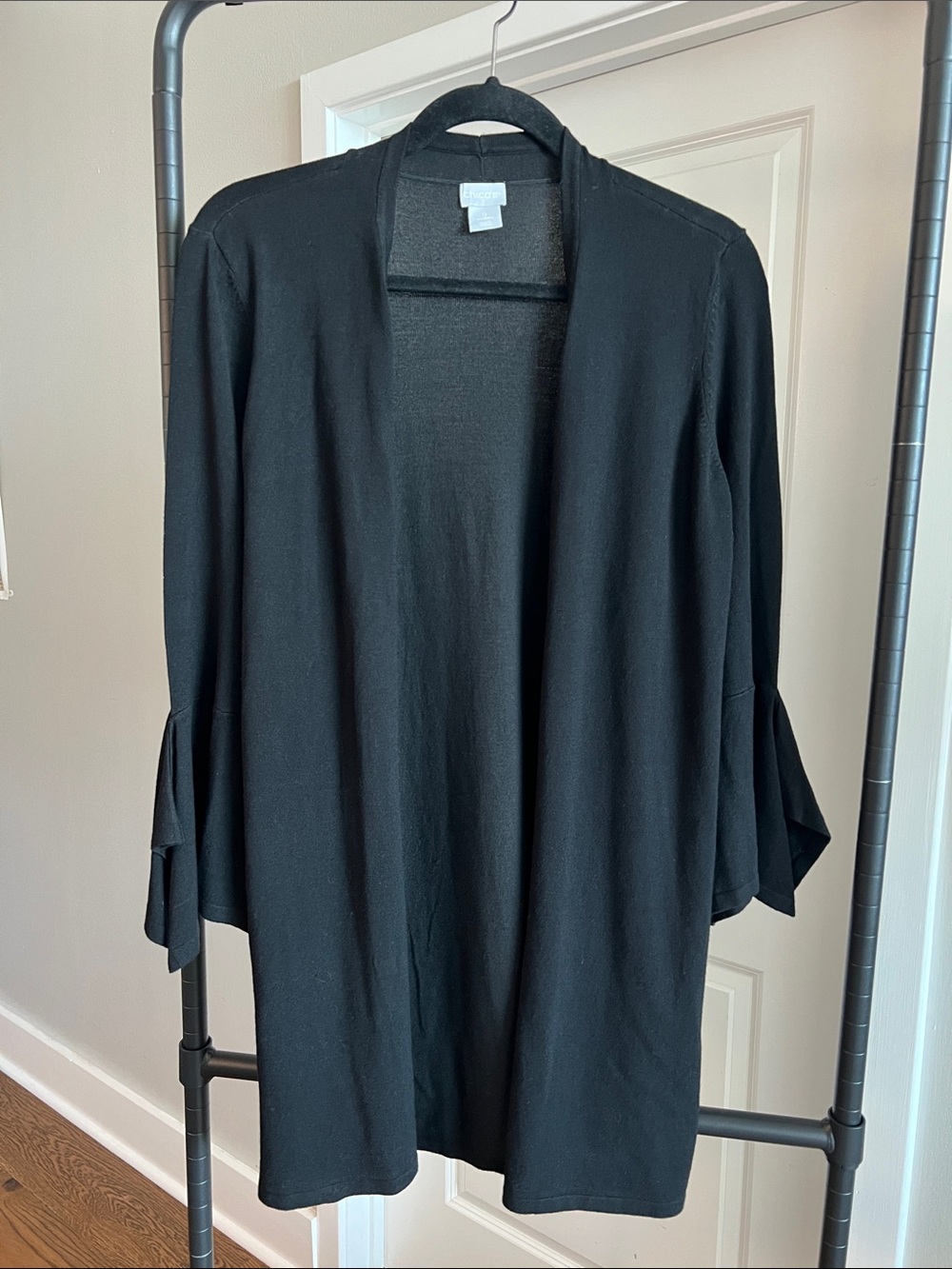 CHICO'S Open Front Flare Cuff Black Cardigan Sweater size Small